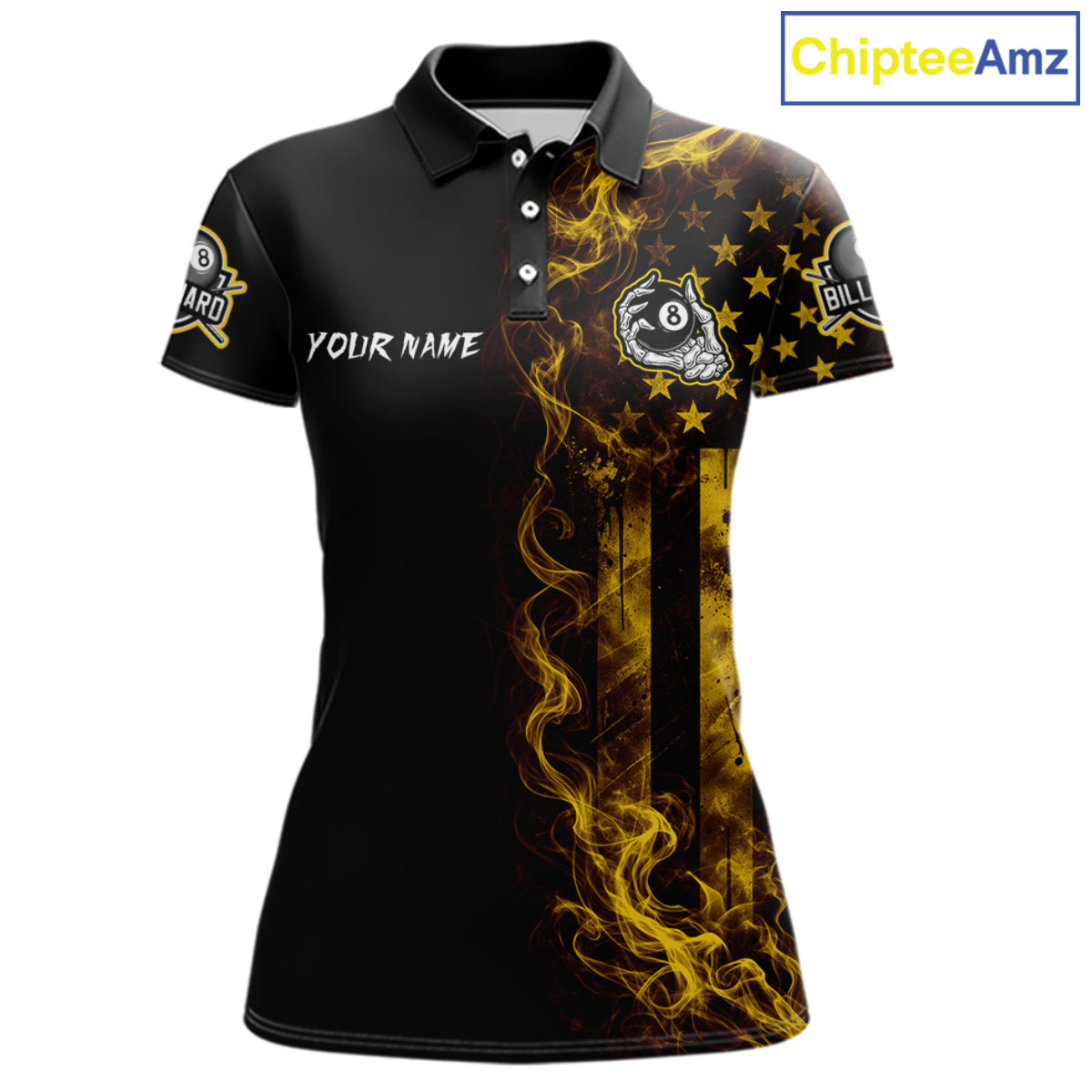 Yellow Smokes American Flag 8 Ball Billiard Pool Shirt For Women Custom Billiard Skeleton Team Appeal NYN4862