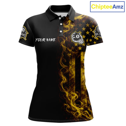 Yellow Smokes American Flag 8 Ball Billiard Pool Shirt For Women Custom Billiard Skeleton Team Appeal NYN4862