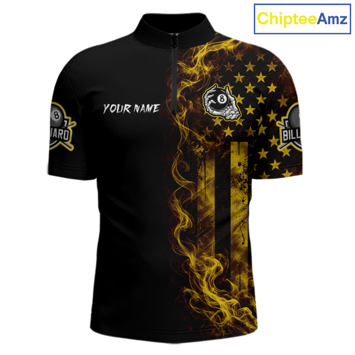 Yellow Smokes American Flag 8 Ball Billiard Pool Shirt For Men Custom Billiard Skeleton Team Appeal NYN4862