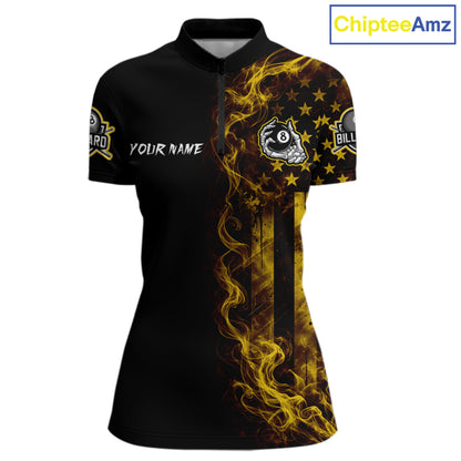 Yellow Smokes American Flag 8 Ball Billiard Pool Shirt For Women Custom Billiard Skeleton Team Appeal NYN4862