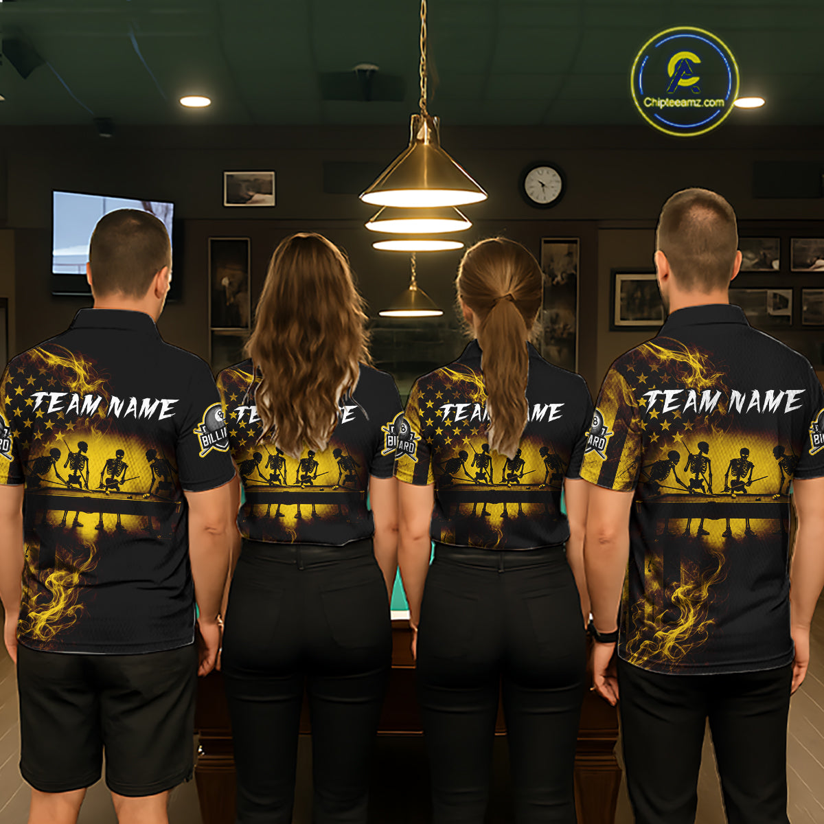 Yellow Smokes American Flag 8 Ball Billiard Pool Shirt For Men Custom Billiard Skeleton Team Appeal NYN4862
