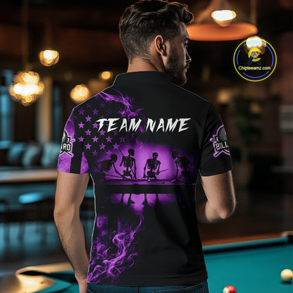 Purple Smokes American Flag 8 Ball Billiard Pool Shirt For Men Custom Billiard Skeleton Team Appeal NYN4863