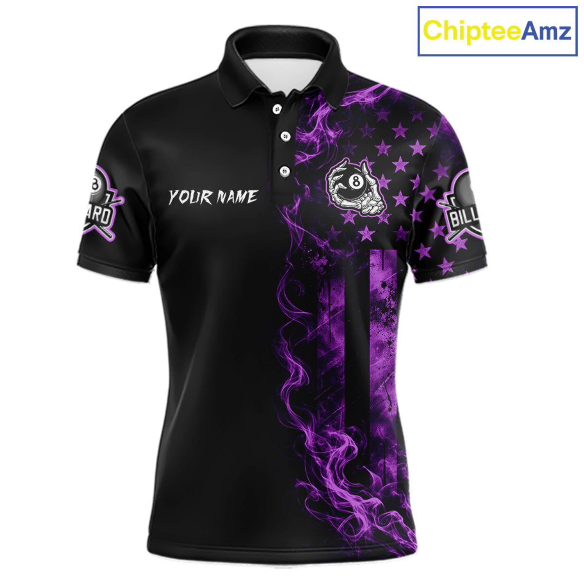 Purple Smokes American Flag 8 Ball Billiard Pool Shirt For Men Custom Billiard Skeleton Team Appeal NYN4863