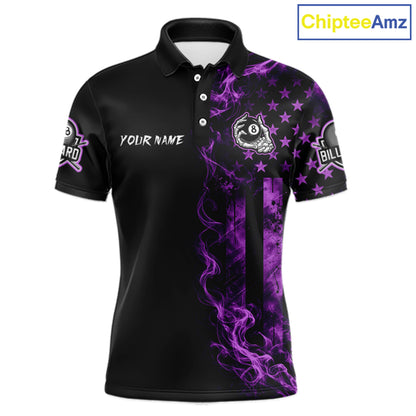 Purple Smokes American Flag 8 Ball Billiard Pool Shirt For Men Custom Billiard Skeleton Team Appeal NYN4863