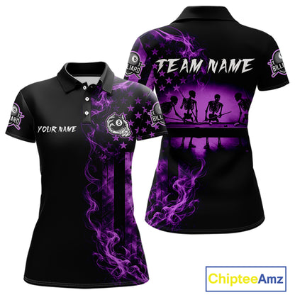 Purple Smokes American Flag 8 Ball Billiard Pool Shirt For Women Custom Billiard Skeleton Team Appeal NYN4863