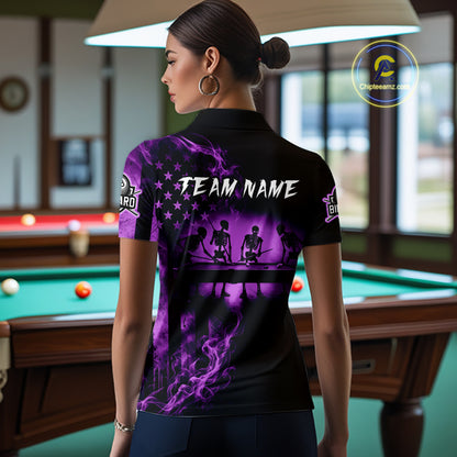 Purple Smokes American Flag 8 Ball Billiard Pool Shirt For Women Custom Billiard Skeleton Team Appeal NYN4863