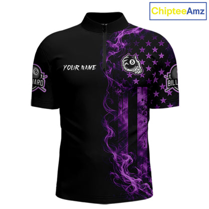 Purple Smokes American Flag 8 Ball Billiard Pool Shirt For Men Custom Billiard Skeleton Team Appeal NYN4863