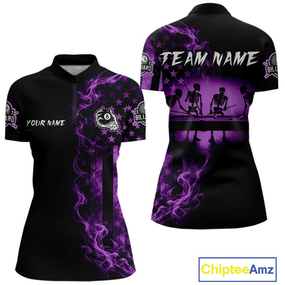 Purple Smokes American Flag 8 Ball Billiard Pool Shirt For Women Custom Billiard Skeleton Team Appeal NYN4863