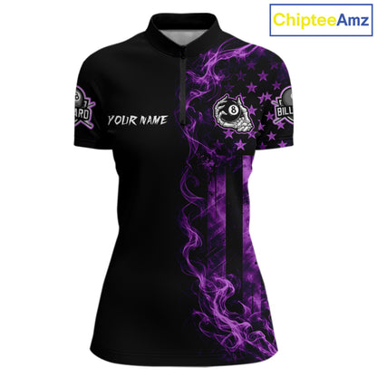 Purple Smokes American Flag 8 Ball Billiard Pool Shirt For Women Custom Billiard Skeleton Team Appeal NYN4863