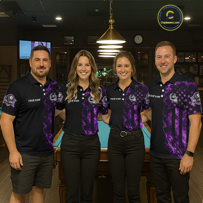 Purple Smokes American Flag 8 Ball Billiard Pool Shirt For Men Custom Billiard Skeleton Team Appeal NYN4863