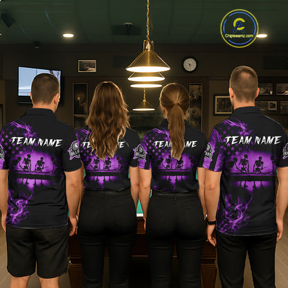 Purple Smokes American Flag 8 Ball Billiard Pool Shirt For Men Custom Billiard Skeleton Team Appeal NYN4863