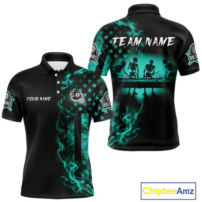 Teal Smokes American Flag 8 Ball Billiard Pool Shirt For Men Custom Billiard Skeleton Team Appeal NYN4864