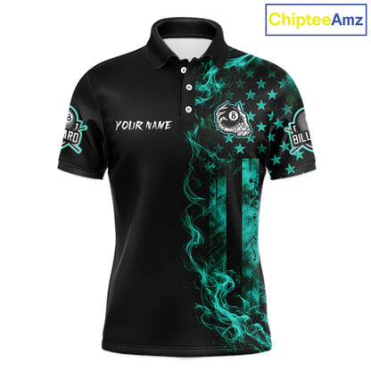 Teal Smokes American Flag 8 Ball Billiard Pool Shirt For Men Custom Billiard Skeleton Team Appeal NYN4864