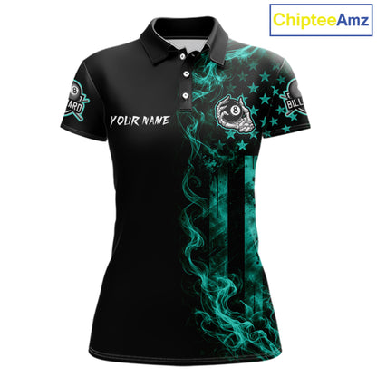 Teal Smokes American Flag 8 Ball Billiard Pool Shirt For Women Custom Billiard Skeleton Team Appeal NYN4864