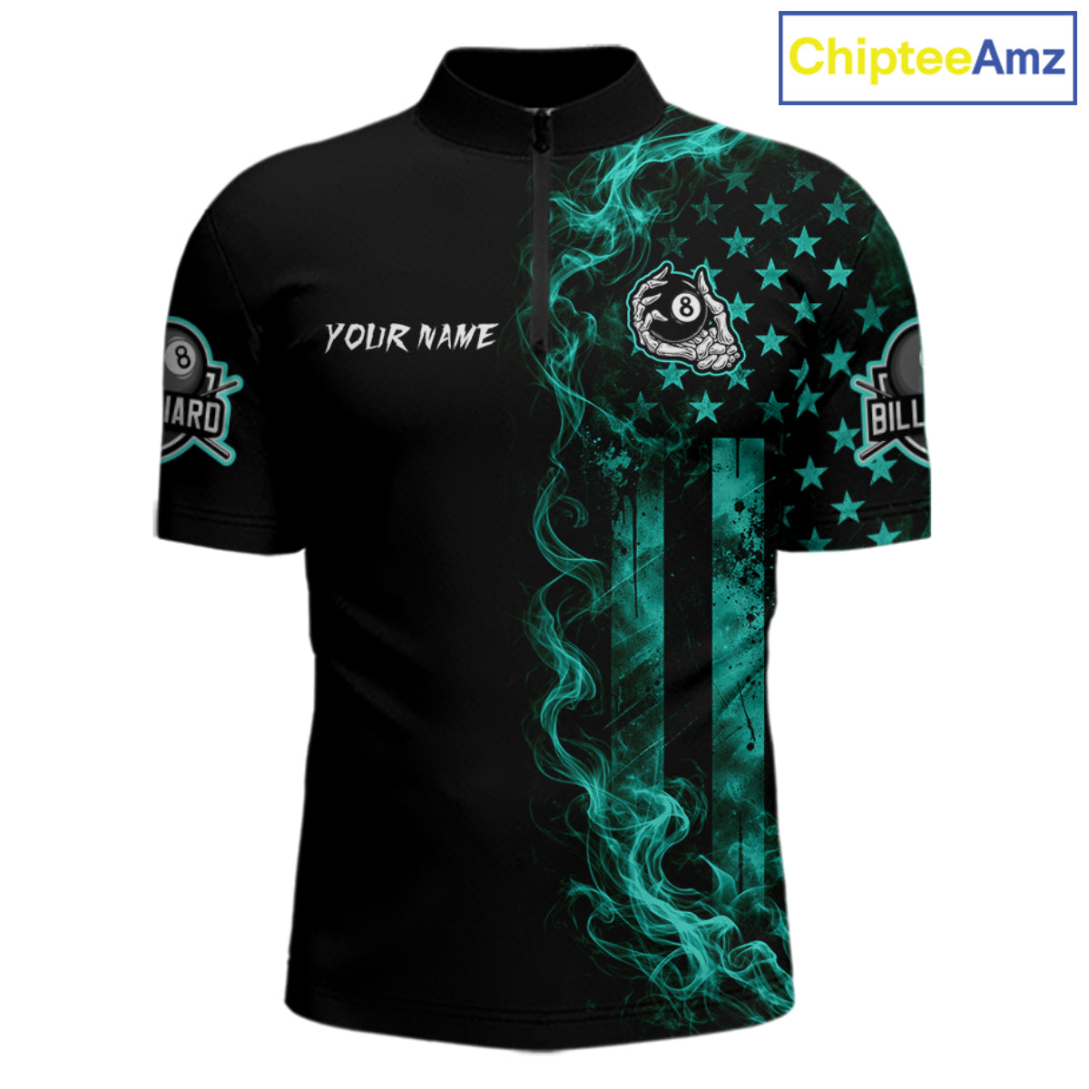 Teal Smokes American Flag 8 Ball Billiard Pool Shirt For Men Custom Billiard Skeleton Team Appeal NYN4864