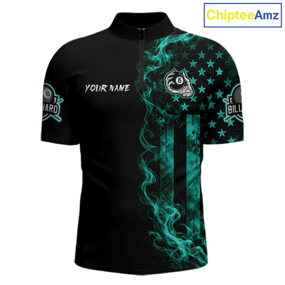 Teal Smokes American Flag 8 Ball Billiard Pool Shirt For Men Custom Billiard Skeleton Team Appeal NYN4864