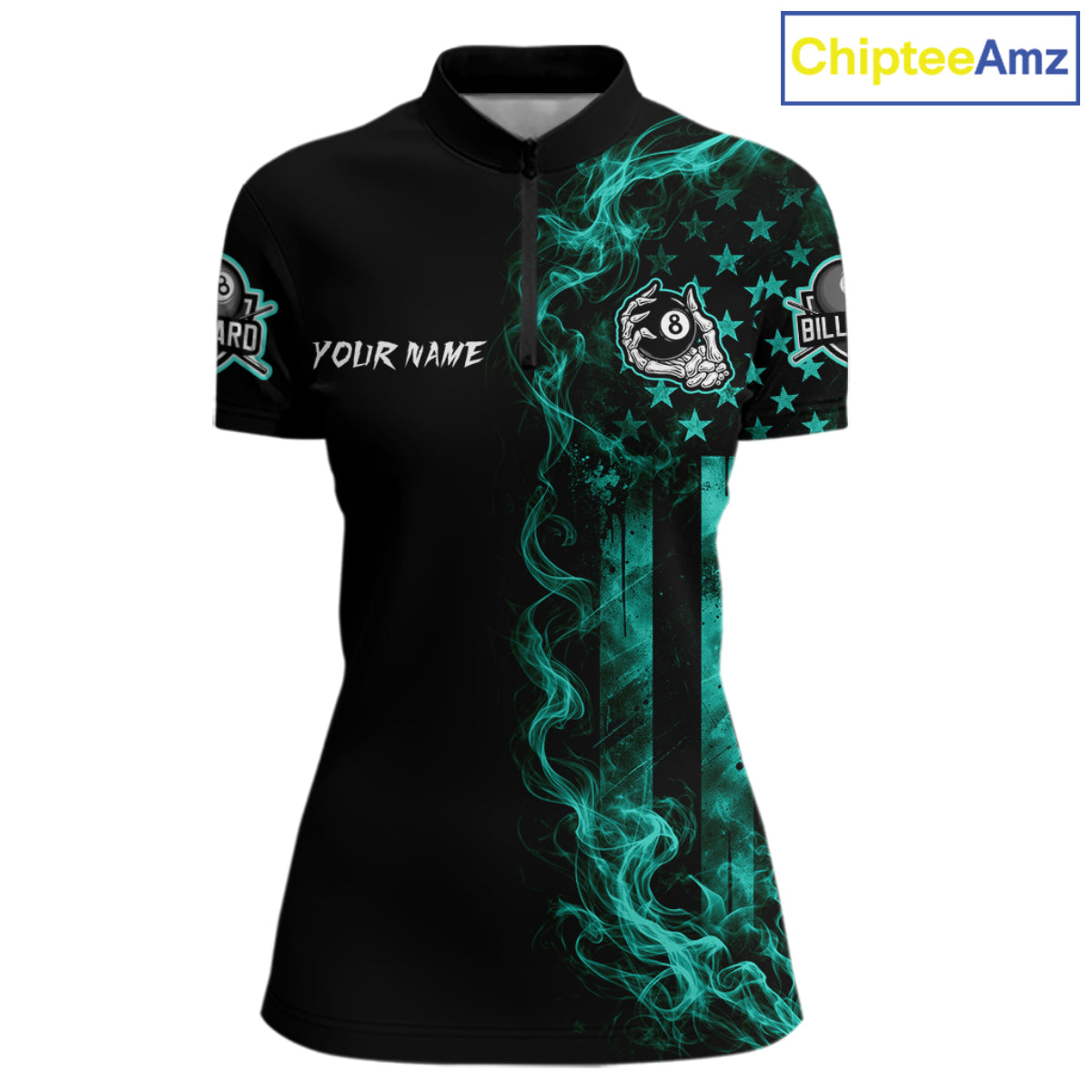 Teal Smokes American Flag 8 Ball Billiard Pool Shirt For Women Custom Billiard Skeleton Team Appeal NYN4864