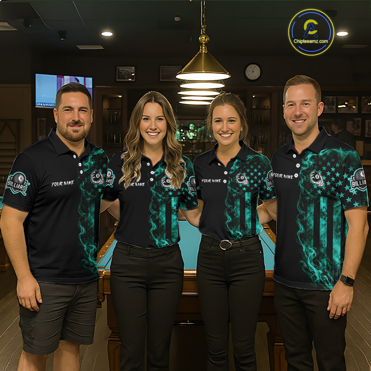 Teal Smokes American Flag 8 Ball Billiard Pool Shirt For Women Custom Billiard Skeleton Team Appeal NYN4864