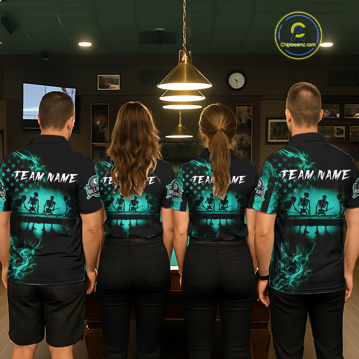 Teal Smokes American Flag 8 Ball Billiard Pool Shirt For Women Custom Billiard Skeleton Team Appeal NYN4864