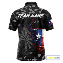 Load image into Gallery viewer, Texas Flag Bull &amp; Dartboard Custom Grunge Men Darts Polo Shirt Patriotic Darts Team Jersey NYN2716