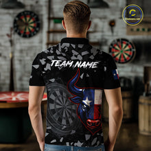 Load image into Gallery viewer, Texas Flag Bull &amp; Dartboard Custom Grunge Men Darts Polo Shirt Patriotic Darts Team Jersey NYN2716