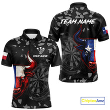 Load image into Gallery viewer, Texas Flag Bull &amp; Dartboard Custom Grunge Men Darts Polo Shirt Patriotic Darts Team Jersey NYN2716