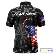 Load image into Gallery viewer, USA Flag Bull &amp; Dartboard Custom Grunge Men Darts Polo Shirt Patriotic Darts Team Jersey NYN2717