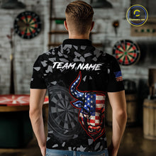 Load image into Gallery viewer, USA Flag Bull &amp; Dartboard Custom Grunge Men Darts Polo Shirt Patriotic Darts Team Jersey NYN2717