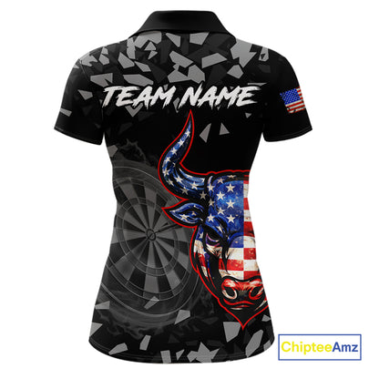 USA Flag Bull & Dartboard Custom Grunge Women Darts Polo Shirt Patriotic Darts Team Jersey NYN2717
