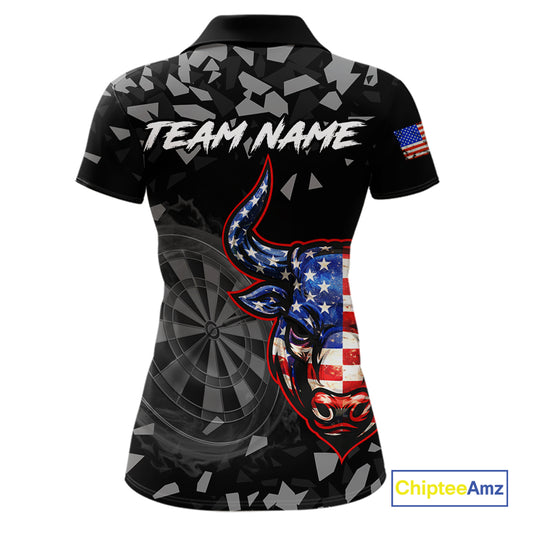 USA Flag Bull & Dartboard Custom Grunge Women Darts Polo Shirt Patriotic Darts Team Jersey NYN2717