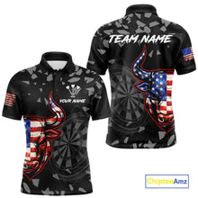 Load image into Gallery viewer, USA Flag Bull &amp; Dartboard Custom Grunge Men Darts Polo Shirt Patriotic Darts Team Jersey NYN2717