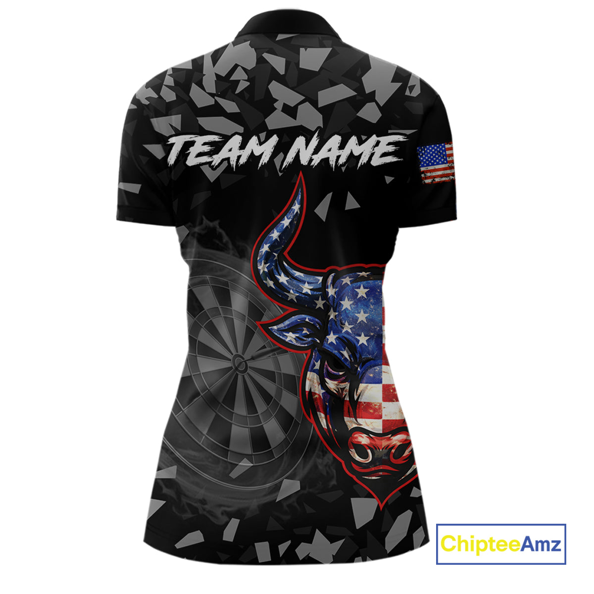 USA Flag Bull & Dartboard Custom Grunge Women  Darts 1/4-Zip Shirt Patriotic Darts Team Jersey NYN2717