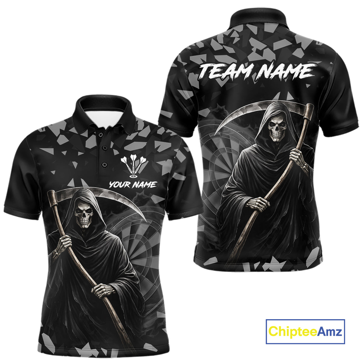 Grey Grim Reaper Smoke Dartboard Custom Grunge Men Darts Polo Shirt Darts Team Jersey NYN2718