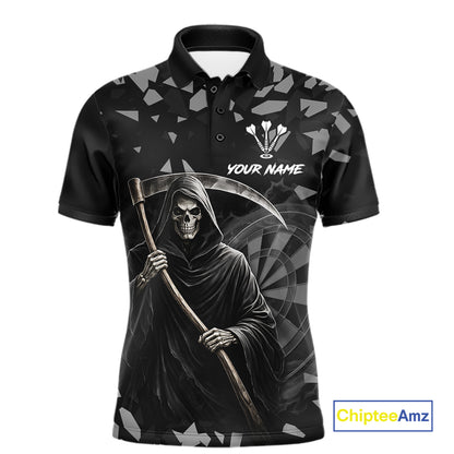 Grey Grim Reaper Smoke Dartboard Custom Grunge Men Darts Polo Shirt Darts Team Jersey NYN2718