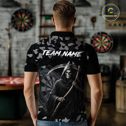 Grey Grim Reaper Smoke Dartboard Custom Grunge Men Darts Polo Shirt Darts Team Jersey NYN2718