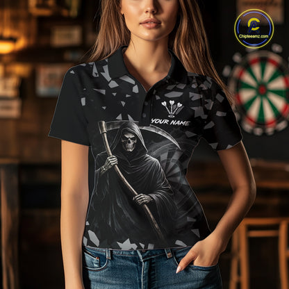 Grey Grim Reaper Smoke Dartboard Custom Grunge Women Darts Polo Shirt Darts Team Jersey NYN2718