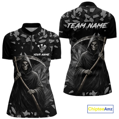 Grey Grim Reaper Smoke Dartboard Custom Grunge Women Darts 1/4-Zip Shirt Darts Team Jersey NYN2718