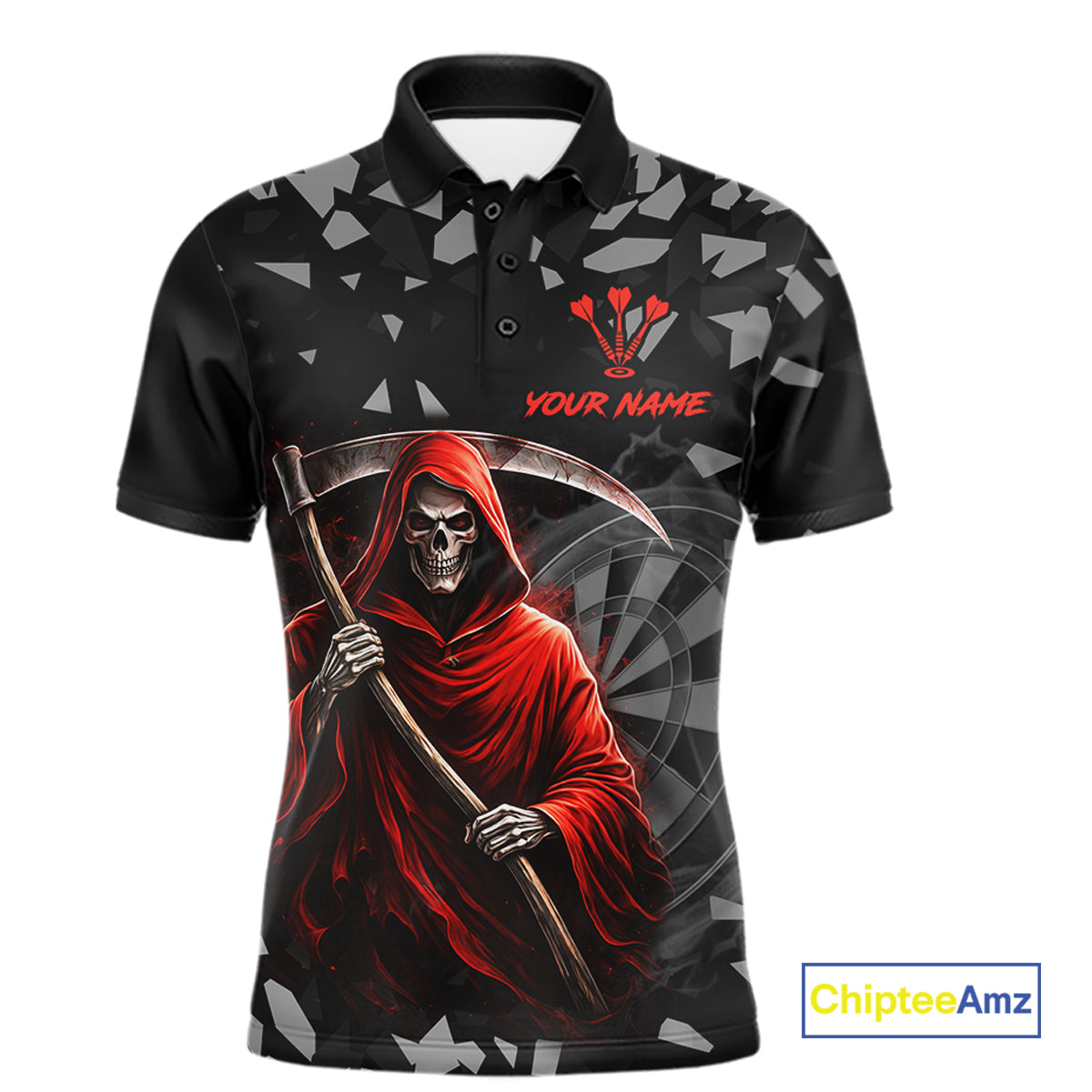Red Grim Reaper Smoke Dartboard Custom Grunge Men Darts Polo Shirt Darts Team Jersey NYN2719