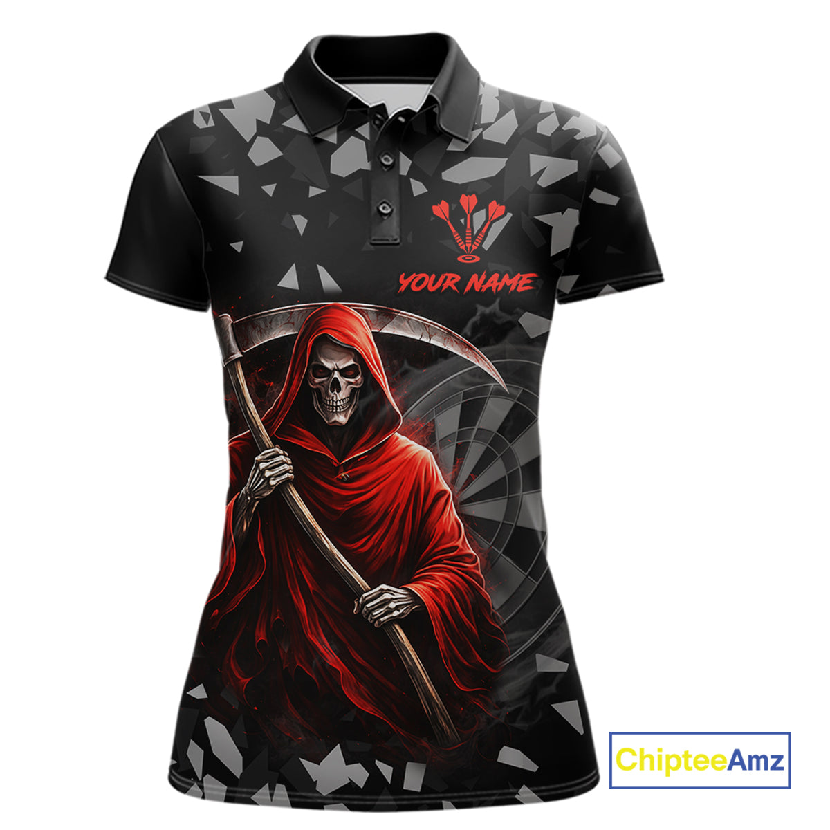 Red Grim Reaper Smoke Dartboard Custom Grunge Women Darts Polo Shirt Darts Team Jersey NYN2719