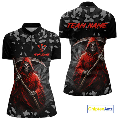 Red Grim Reaper Smoke Dartboard Custom Grunge Women Darts 1/4-Zip Shirt Darts Team Jersey NYN2719