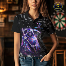 Load image into Gallery viewer, Holographic Grim Reaper Smoke Dartboard Custom Women Darts Polo Shirt Dart Team Jersey NYN2720