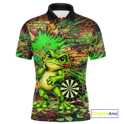 Personalized Funny Dart Shirt Cartoon Frog Dartboard Polo Quarter Zip Shirt Custom Team Shirt For Men NYN2858