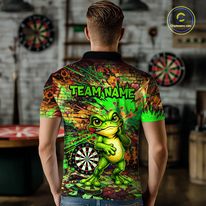 Personalized Funny Dart Shirt Cartoon Frog Dartboard Polo Quarter Zip Shirt Custom Team Shirt For Men NYN2858