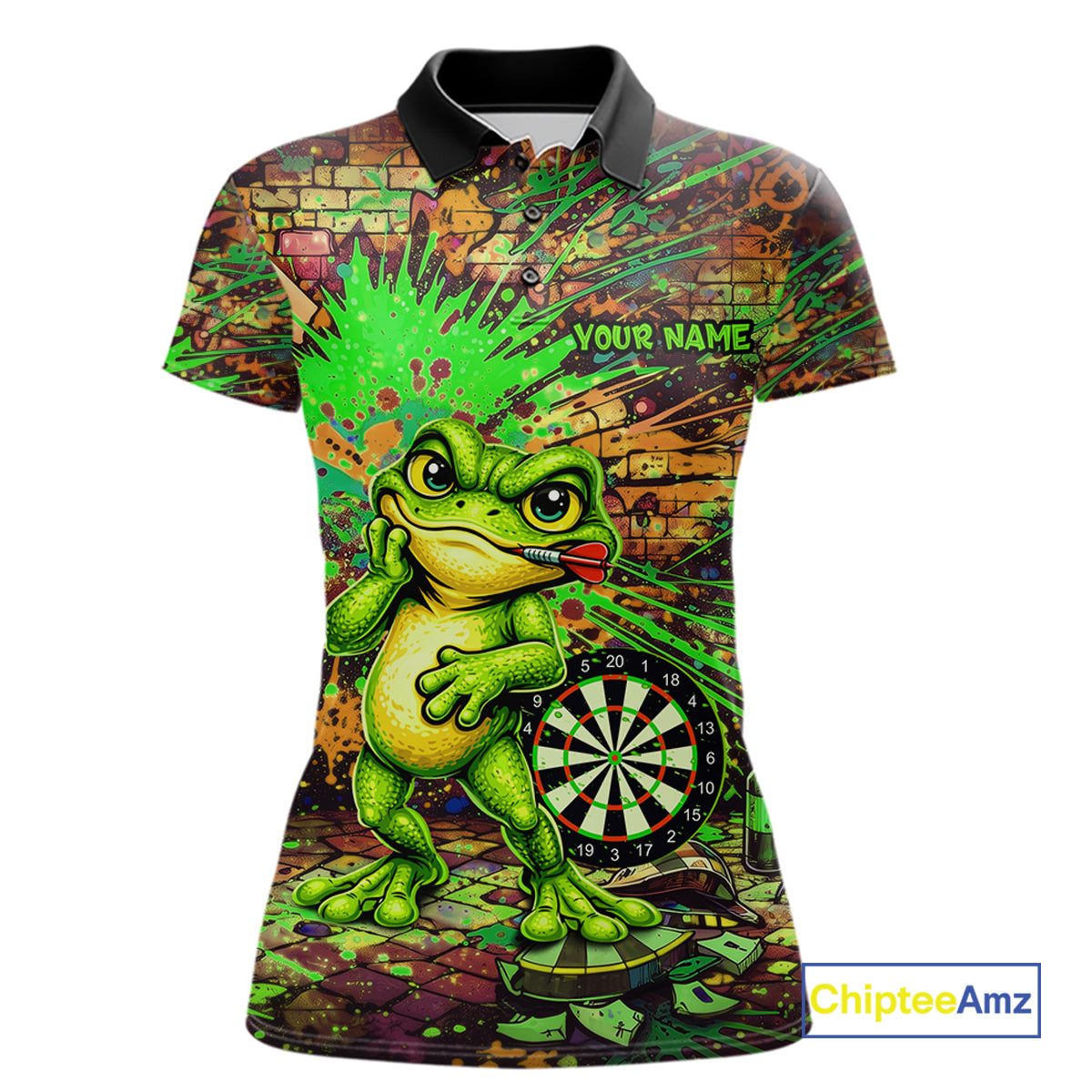 Personalized Funny Dart Shirt Cartoon Frog Dartboard Polo Quarter Zip Shirt Custom Team Shirt For Women NYN2858