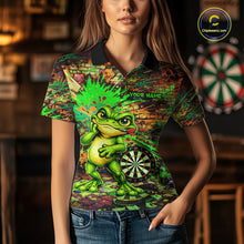 Load image into Gallery viewer, Personalized Funny Dart Shirt Cartoon Frog Dartboard Polo Quarter Zip Shirt Custom Team Shirt For Women NYN2858