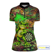 Load image into Gallery viewer, Personalized Funny Dart Shirt Cartoon Frog Dartboard Polo Quarter Zip Shirt Custom Team Shirt For Women NYN2858