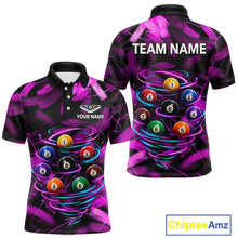 Load image into Gallery viewer, Neon Pink Light billiard ball men's billiard polo shirt custom brush paint pool jersey, personalized billiards team apparel