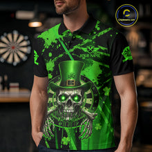 Load image into Gallery viewer, Custom Green Grunge St Patricks Day Men Darts Polo Shirt Skull Leprechaun Darts Jersey NYN1971