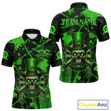 Load image into Gallery viewer, Custom Green Grunge St Patricks Day Men Darts Polo Shirt Skull Leprechaun Darts Jersey NYN1971
