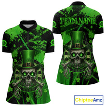 Load image into Gallery viewer, Custom Green Grunge St Patricks Day Women Darts Quarter-Zip Shirt Skull Leprechaun Darts Jersey NYN1971
